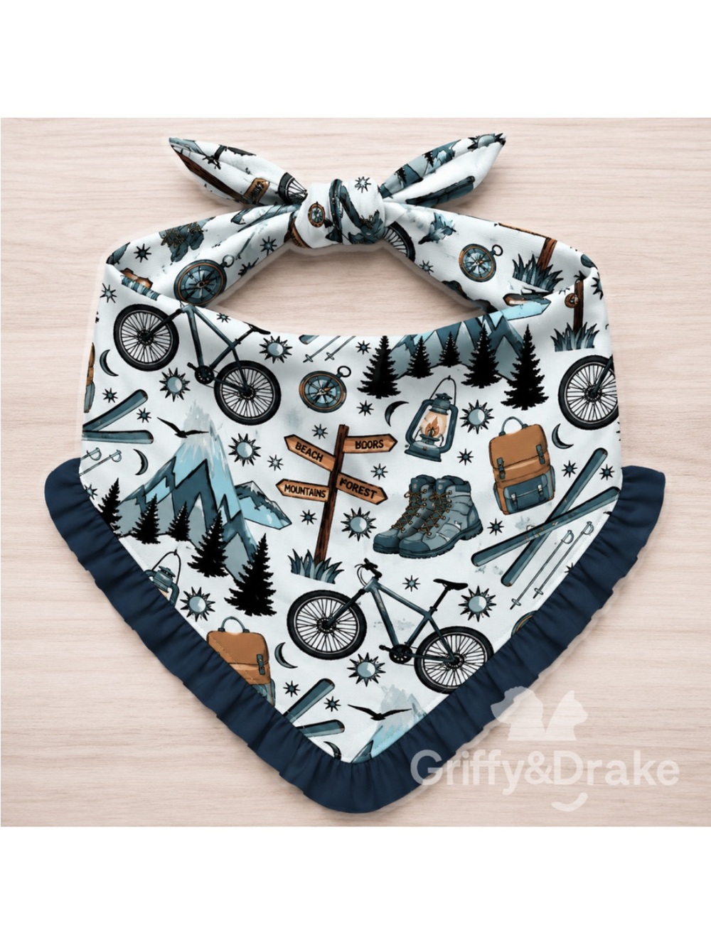 Griffy & Drake Adventure Awaits Ruffle Dog Bandana – Extra Small